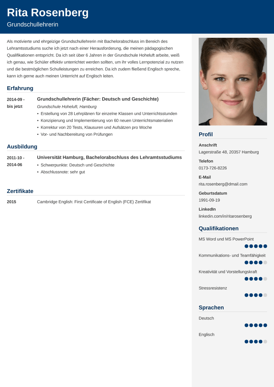 Professionelle Lebenslauf-Vorlage Cubic