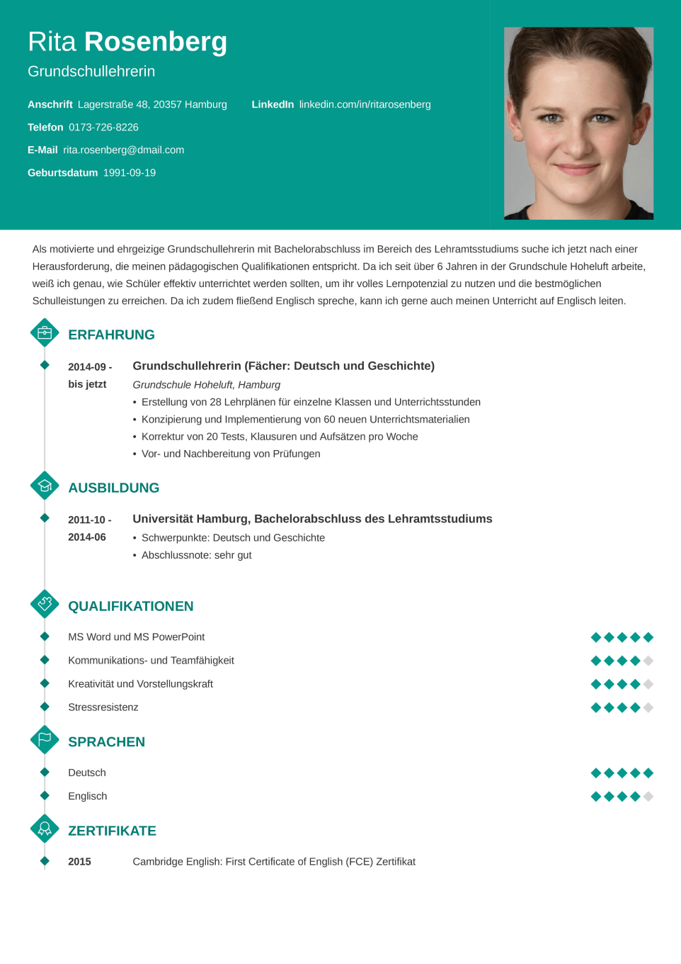 Professionelle Lebenslauf-Vorlage Diamond