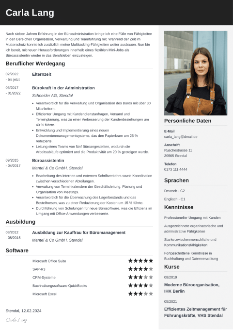 Vorlage für den Kurzlebenslauf
