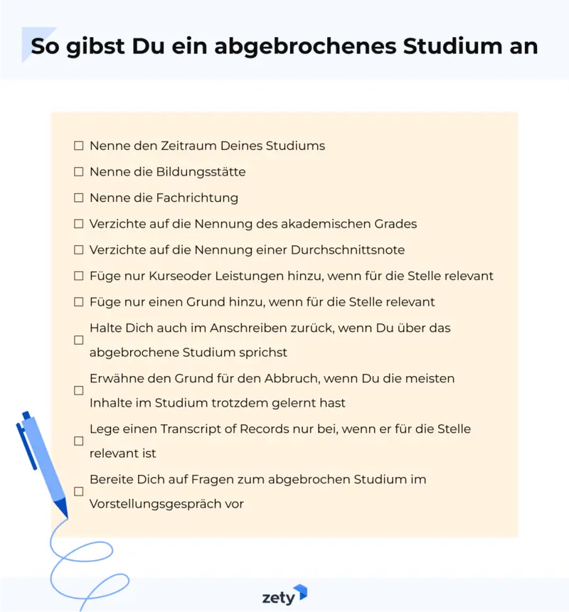 abgebrochenes studium im lebenslauf