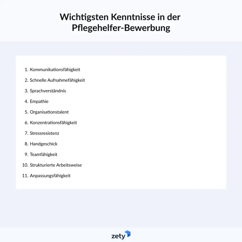 Wichtige Fähigkeiten für Bewerbung als Pflegehelfer