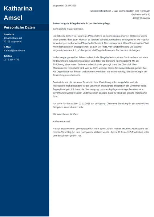 Bewerbung Pflegehelferin