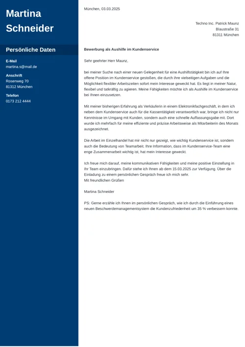 Bewerbung als Aushilfe