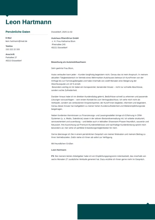 Bewerbung als Automobilkaufmann grey boc