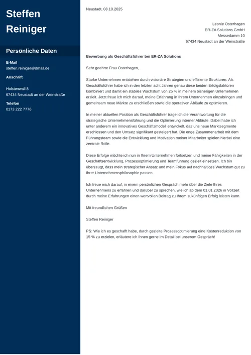 bewerbung geschäftsführer