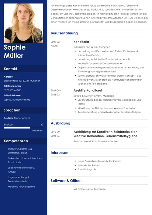 Bewerbung als Konditorin