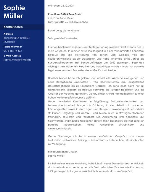 Bewerbung als Konditorin
