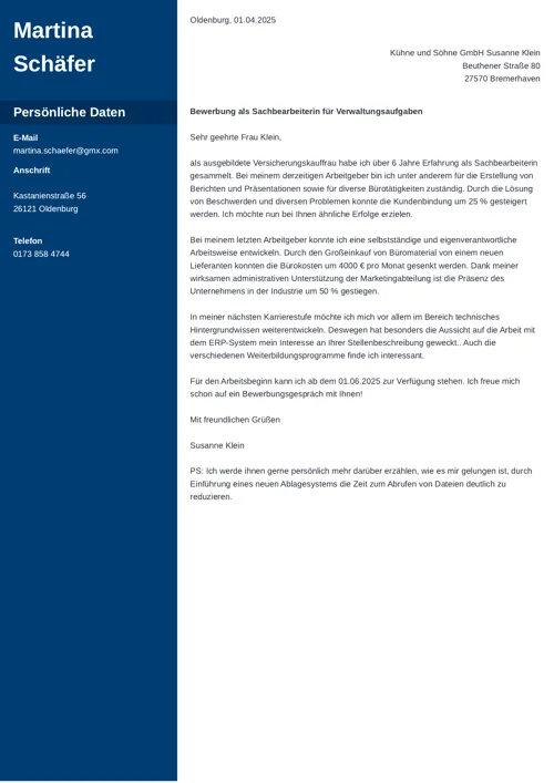 bewerbung sachbearbeiter