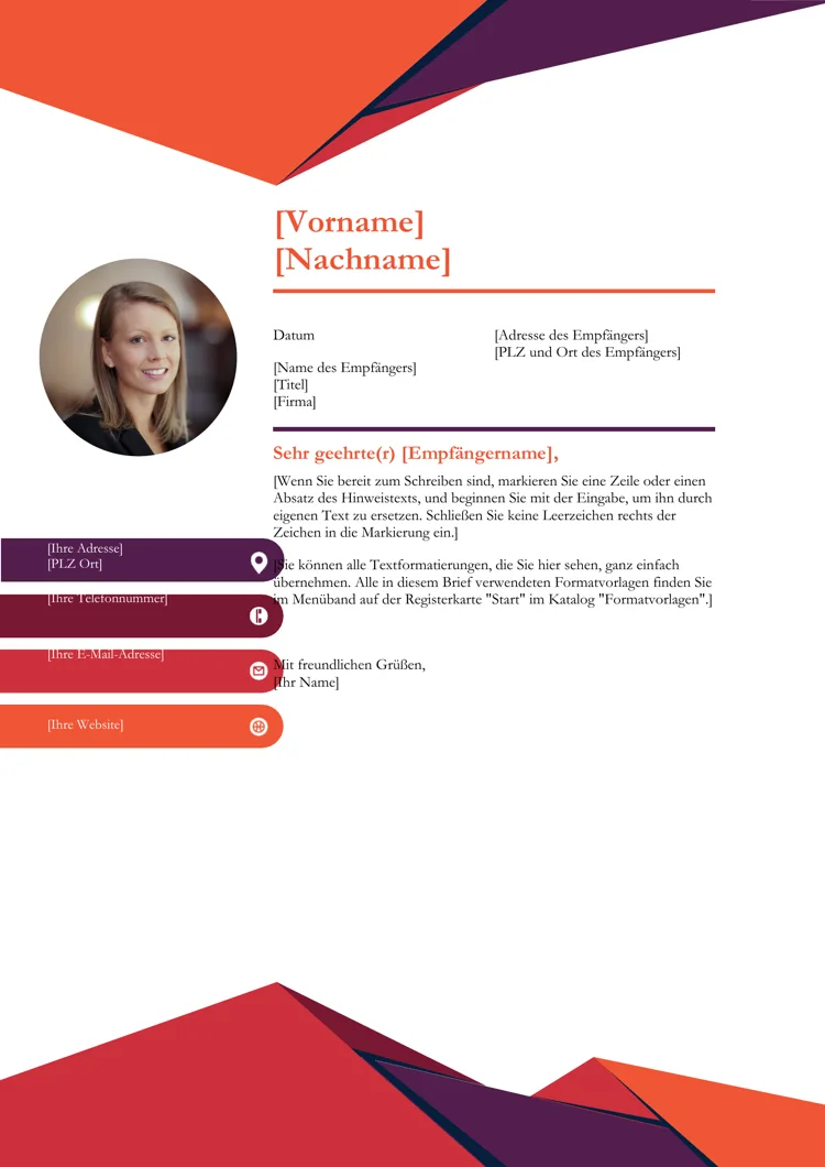 Kostenlose Bewerbungsanschreiben Word-Vorlage mit farbigen Akzenten