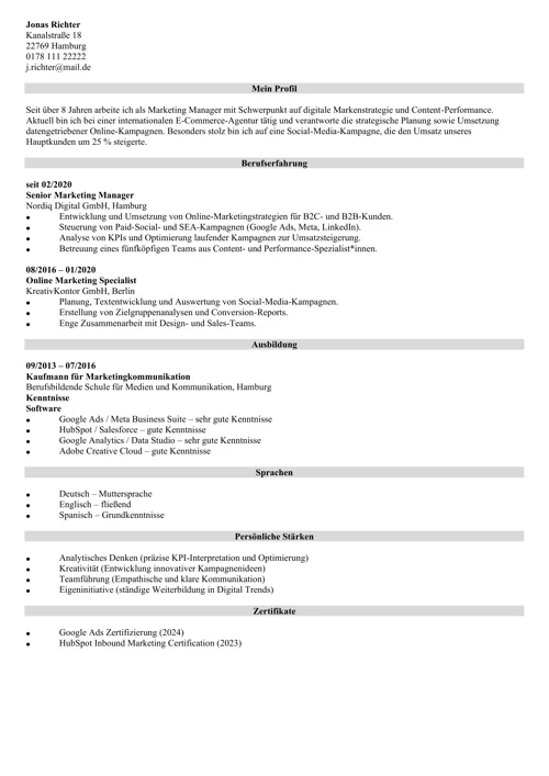 Lebenslauf aktualisieren