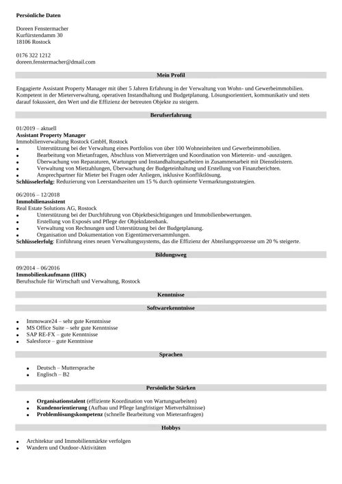 lebenslauf assistant property manager