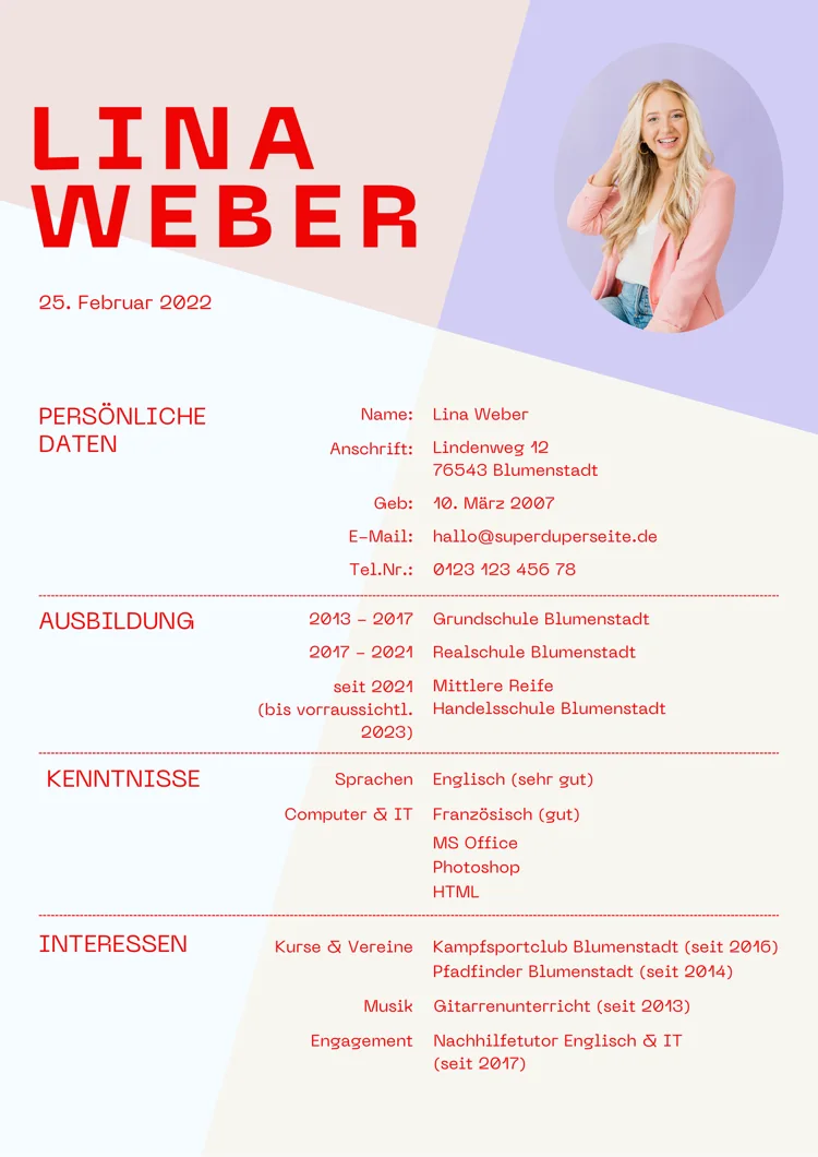 Klassische Lebenslauf-Vorlage von Canva