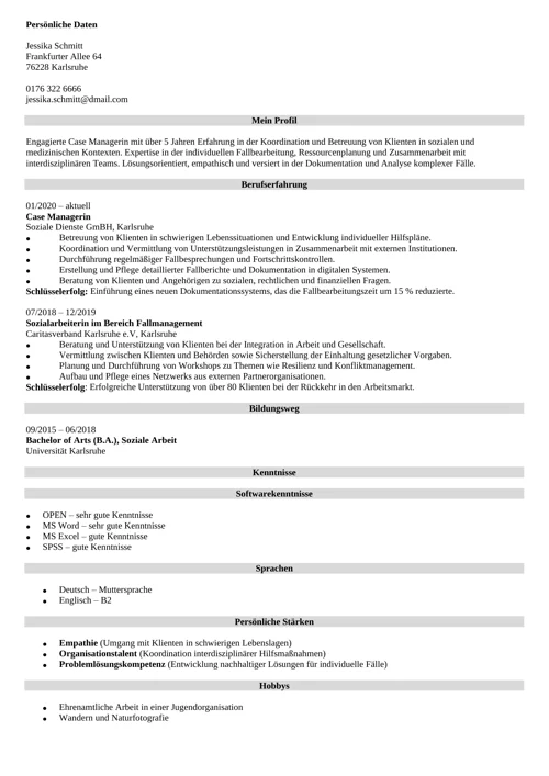 lebenslauf case manager