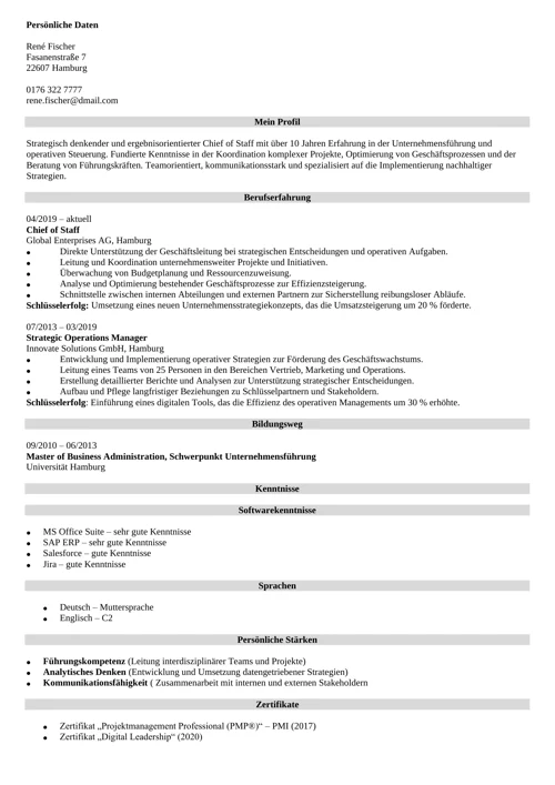 lebenslauf chief of staff