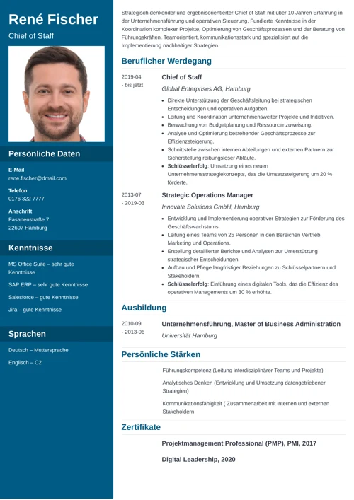 lebenslauf chief of staff