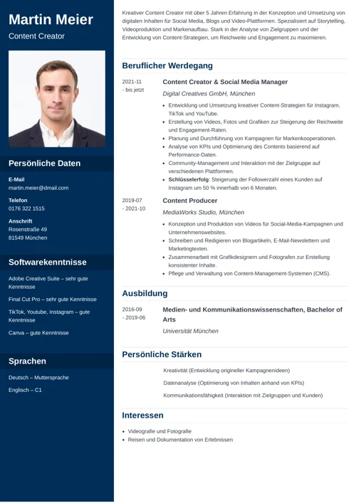 lebenslauf content creator
