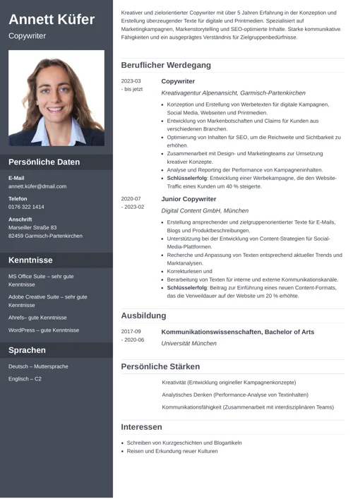  lebenslauf copywriter