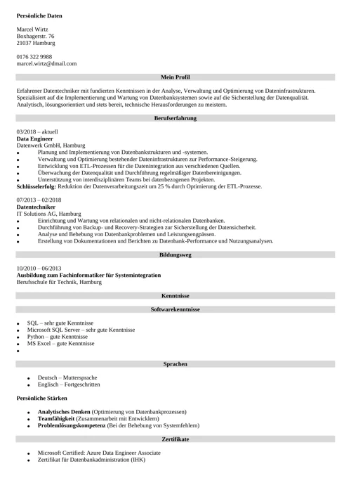 lebenslauf data engineer