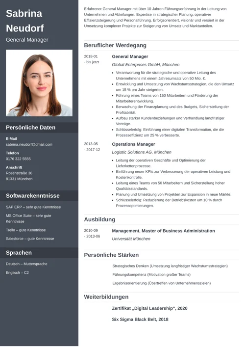 lebenslauf general manager