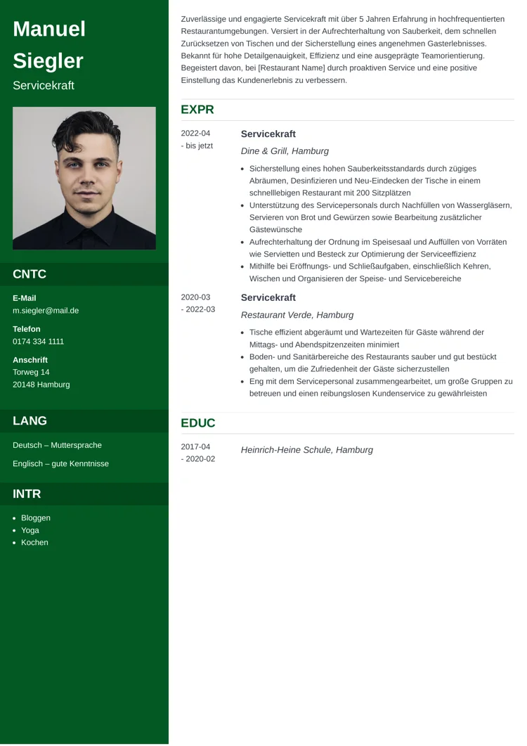 lebenslauf vorlage minjob