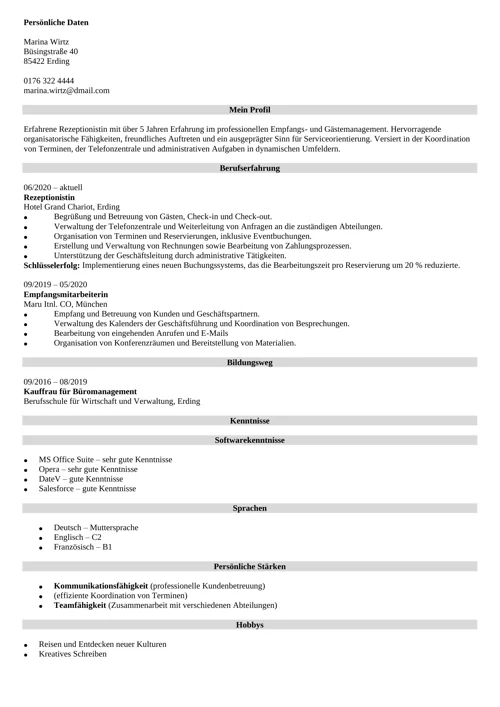 lebenslauf rezeptionistin