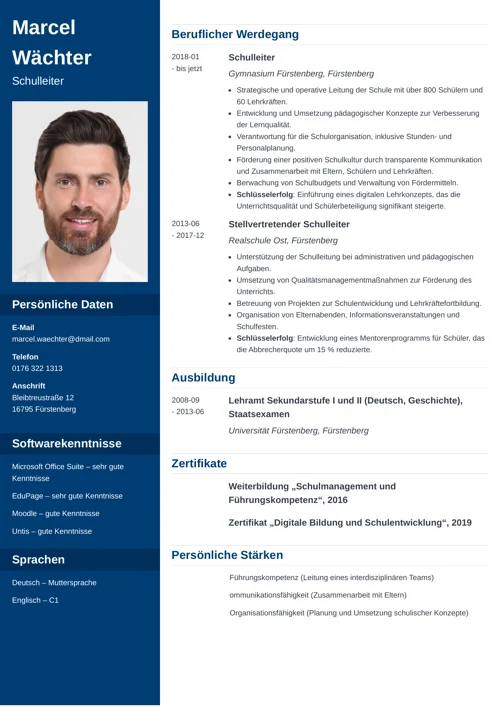 lebenslauf schulleiter