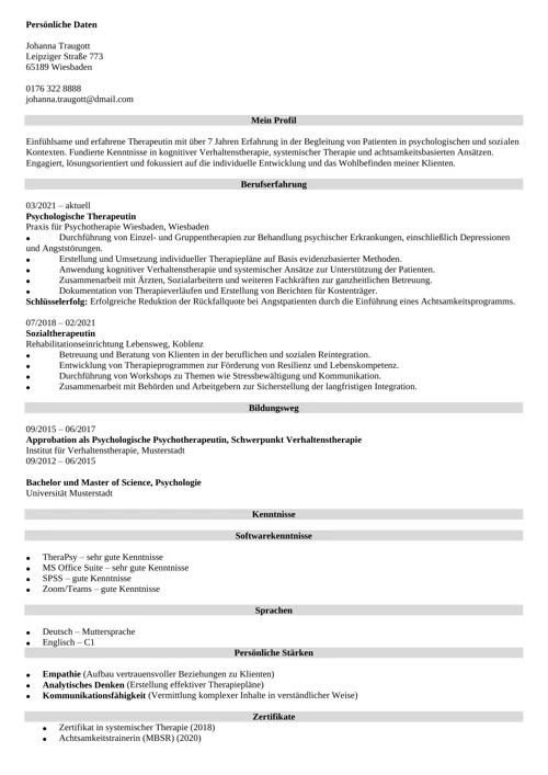lebenslauf therapeut