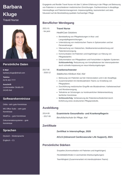 lebenslauf travel nurse