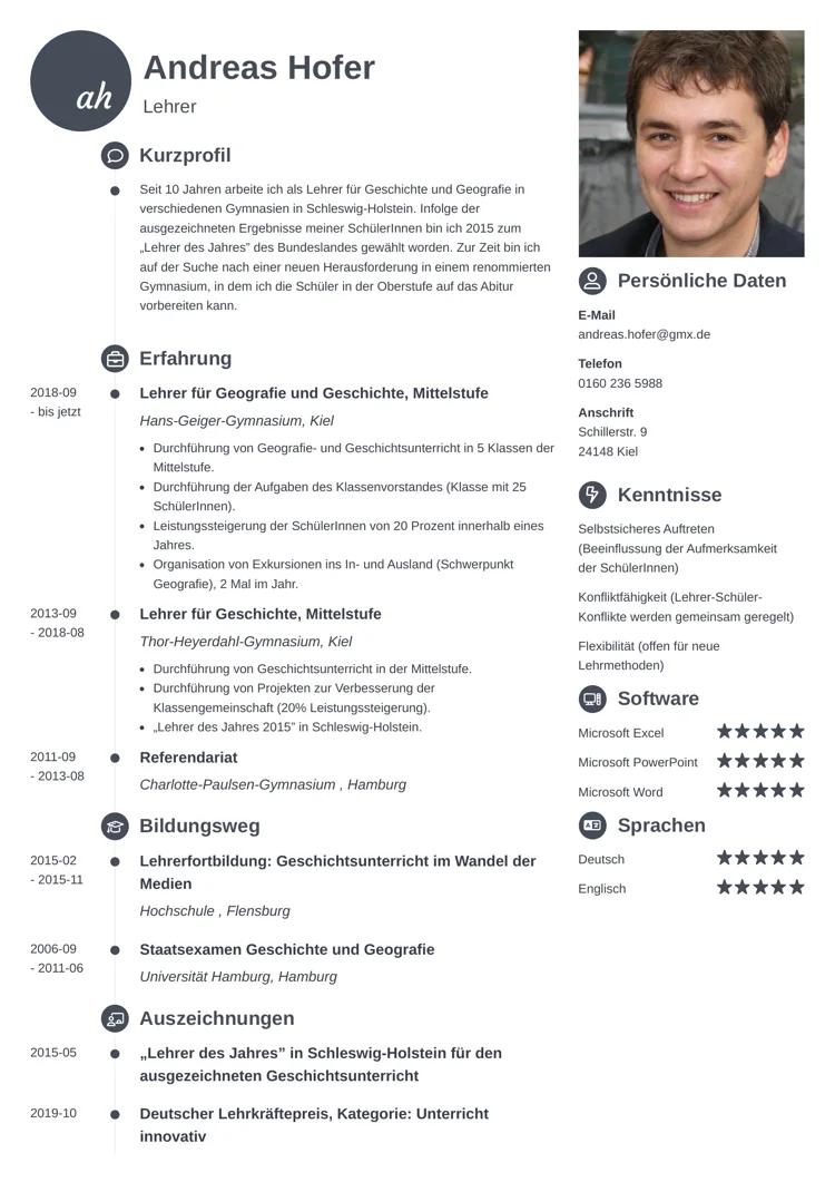 Lebenslauf F r Lehrer Lehrerin Muster Beispiele