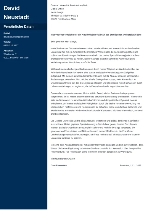 Motivationsschreiben für ein Auslandssemester