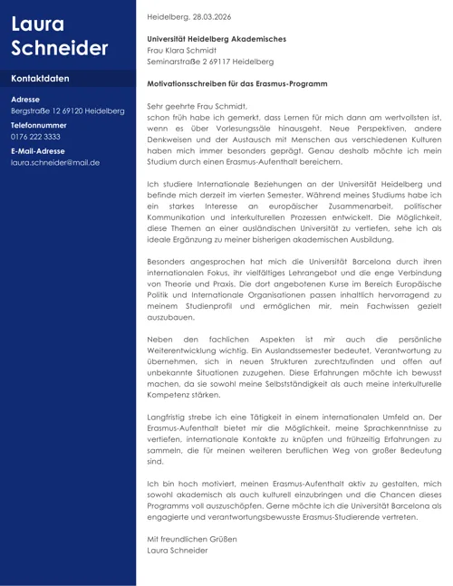 Motivationsschreiben Erasmus