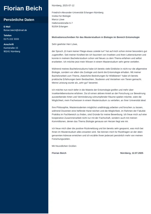 motivationsschreiben studium