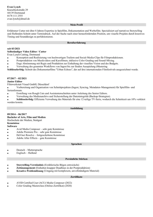 selbstständigkeit lebenslauf