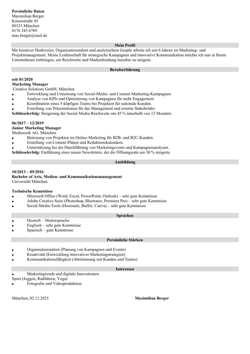 Zielsetzung Lebenslauf